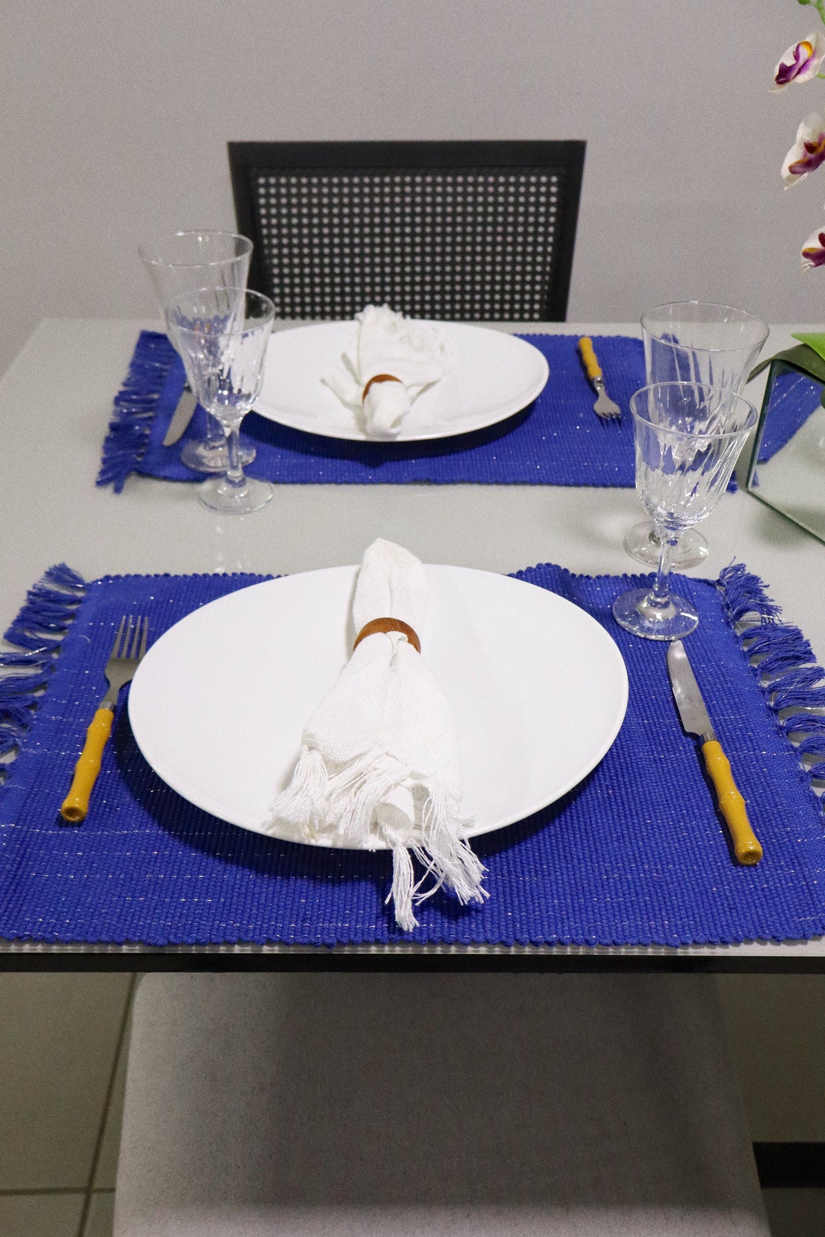 Par Lugar Americano Linha com Fio Lurex Azul