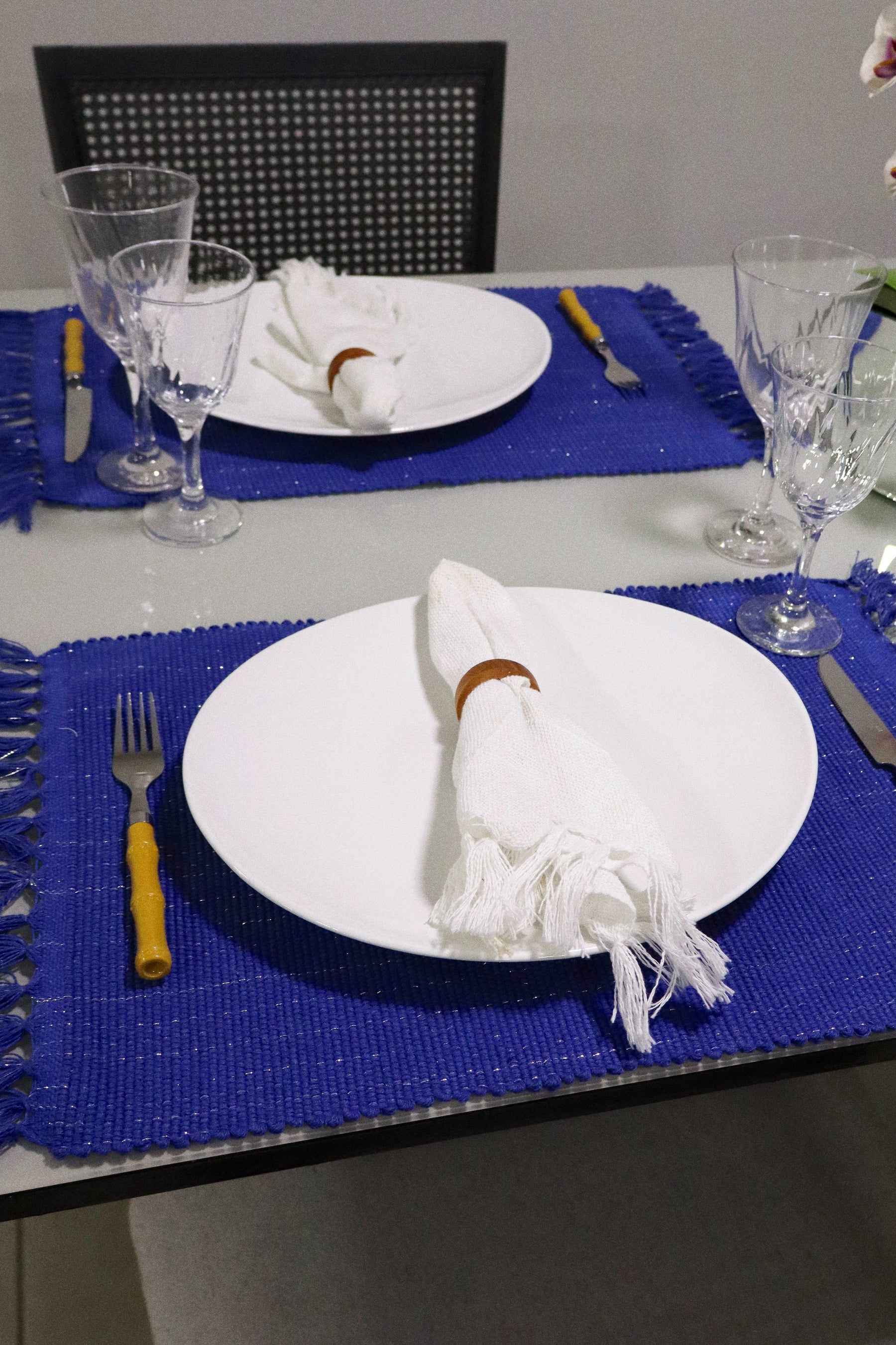 Par Lugar Americano Linha com Fio Lurex Azul