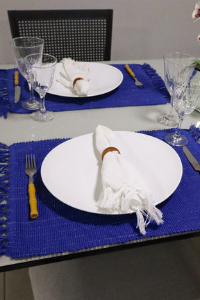 Par Lugar Americano Linha com Fio Lurex Azul