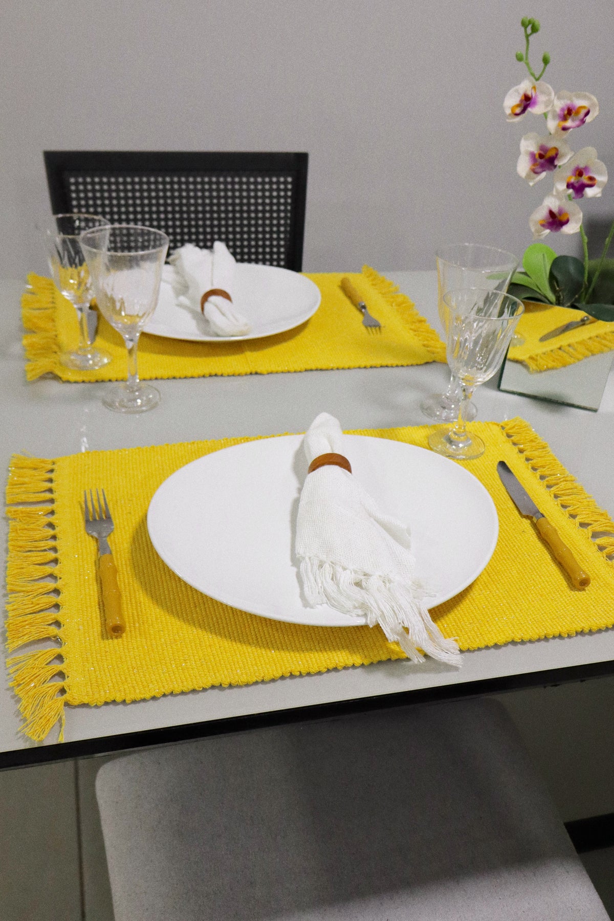 Par Lugar Americano Linha com Fio Lurex Amarelo