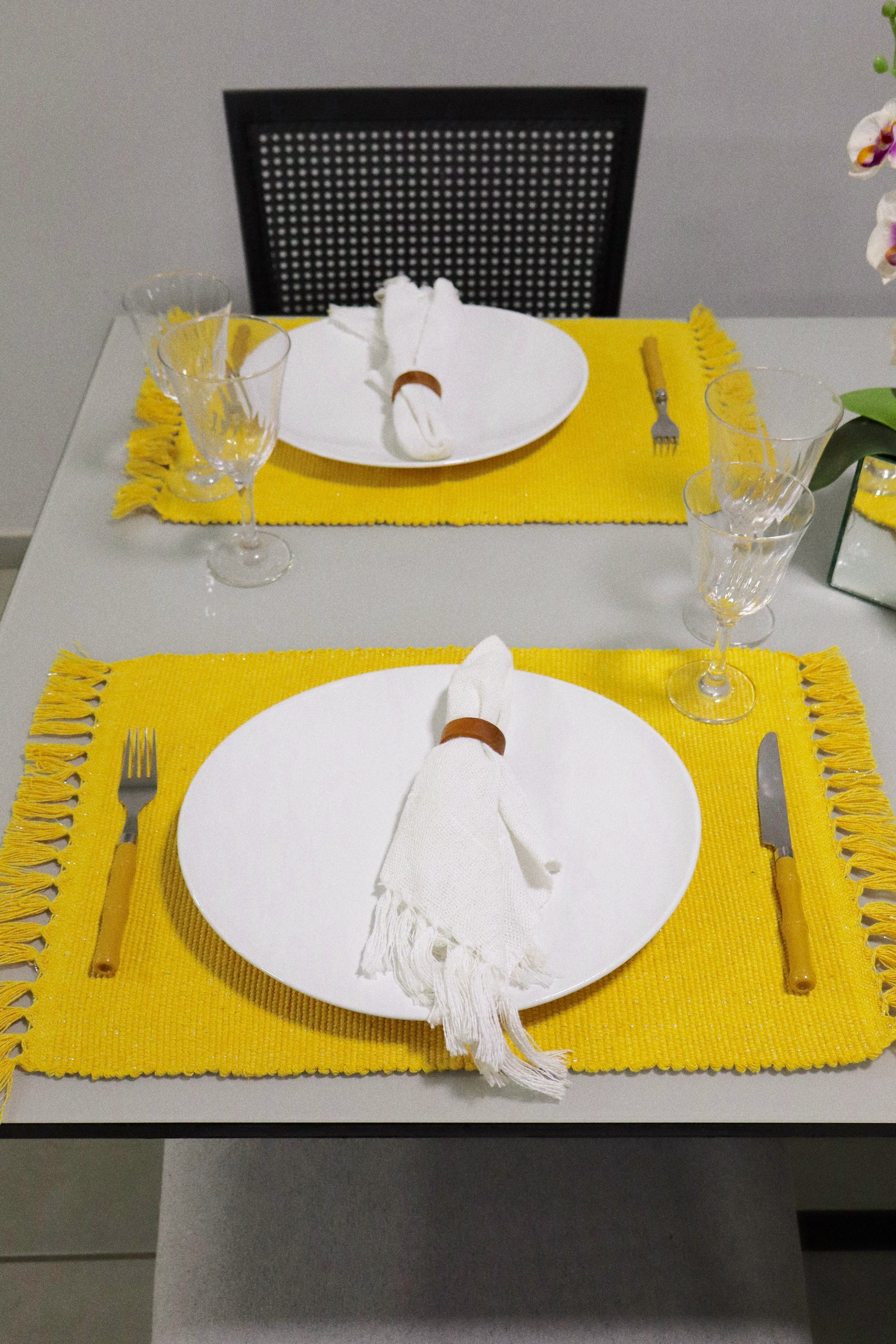 Par Lugar Americano Linha com Fio Lurex Amarelo