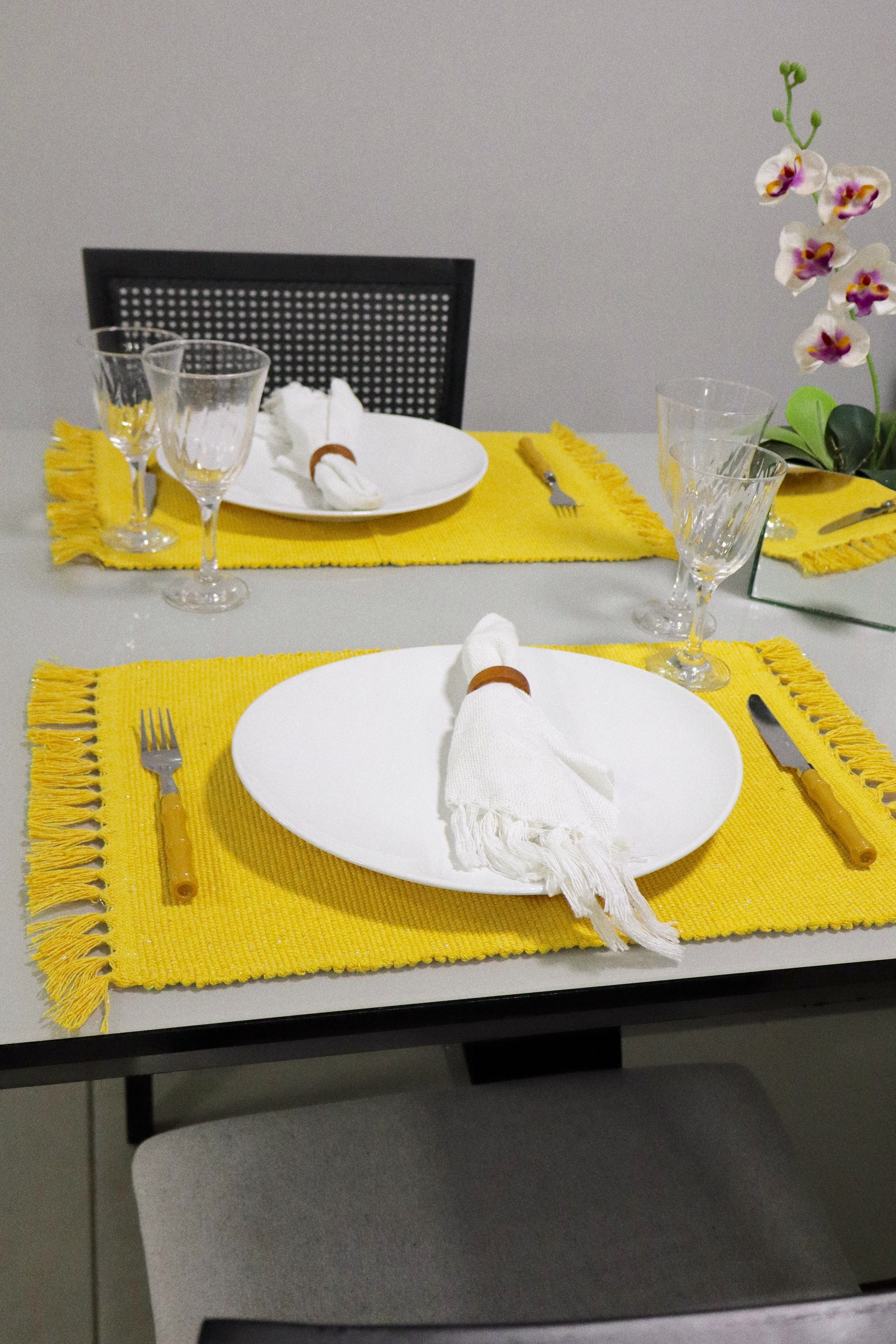 Par Lugar Americano Linha com Fio Lurex Amarelo