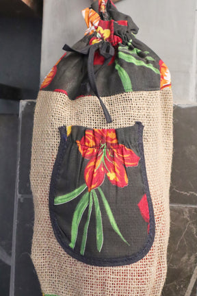 Puxa Saco Bolso Juta com Chita Preta