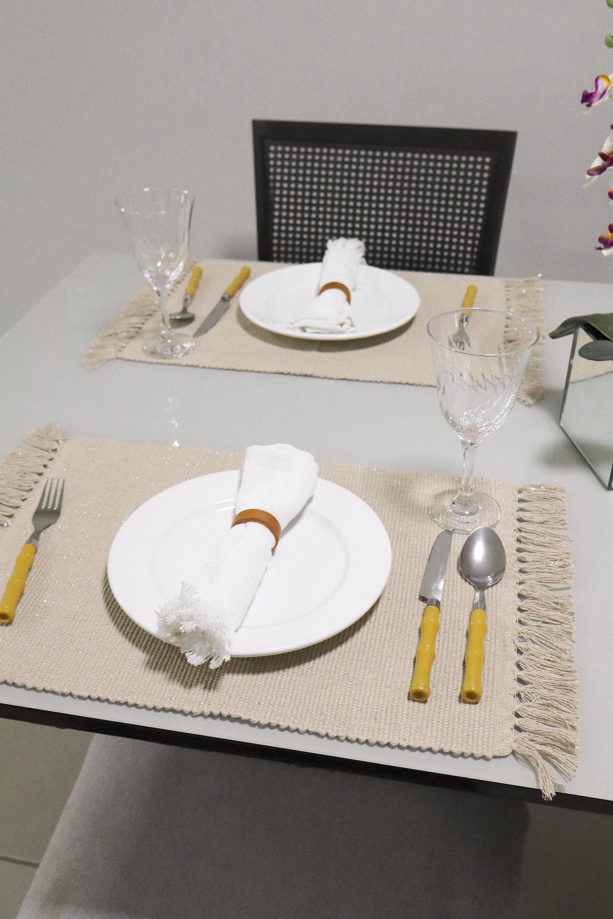 Par Lugar Americano Linha com Fio Lurex Bege