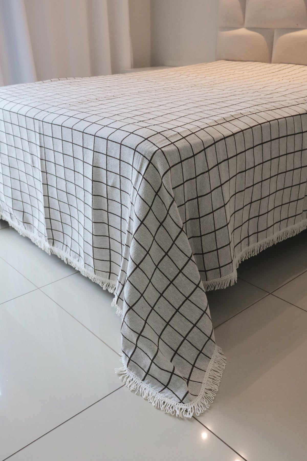 Colcha Casal Grid Dupla Face Bege 2,10x2,40m
