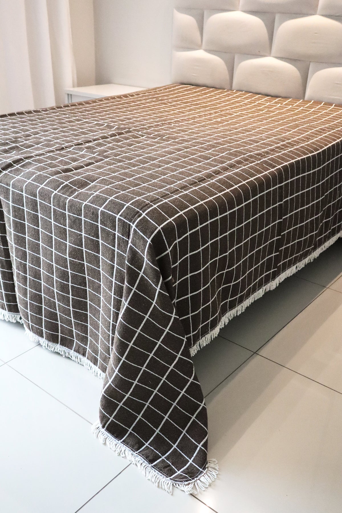 Colcha Casal Grid Dupla Face Bege 2,10x2,40m
