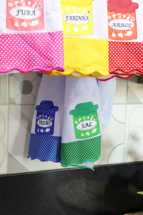 Kit 7 Panos de Prato Decorados - Semaninha Mantimentos Coloridos