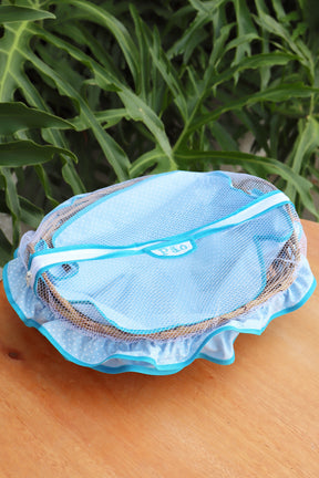 Cesta Porta Pão Bambu com Zíper Poá Azul Claro