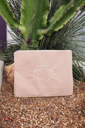 Necessaire Porta Cueca Limpinha Sujinha G Poá Bege e Marrom