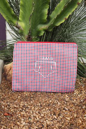 Necessaire Porta Cueca Limpinha Sujinha G Xadrez Vermelho e Azul