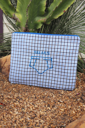 Necessaire Porta Cueca Limpinha Sujinha G Xadrez Azul