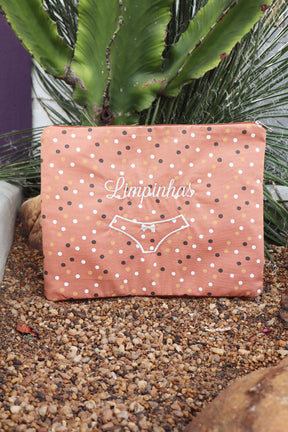 Necessaire Porta Calcinha Limpinha Sujinha G Poá Laranja