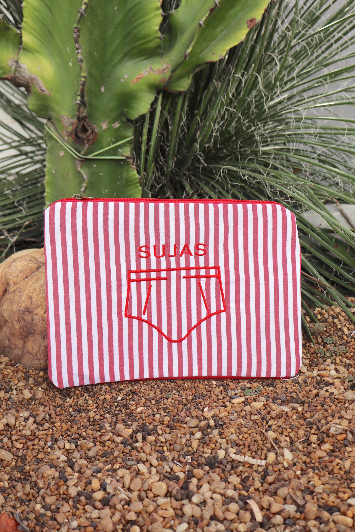 Necessaire Porta Cueca Limpinha Sujinha P Listrada Vermelha
