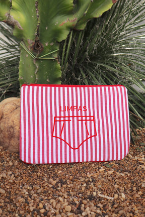 Necessaire Porta Cueca Limpinha Sujinha P Listrada Vermelha