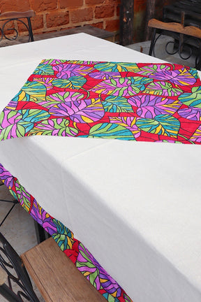 Toalha De Mesa Chita com Composê Vermelha Colorida Geométrica 1,5mx3,0m