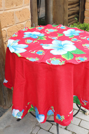 Toalha De Mesa Redonda Chita com Composê Vermelho 1,50m