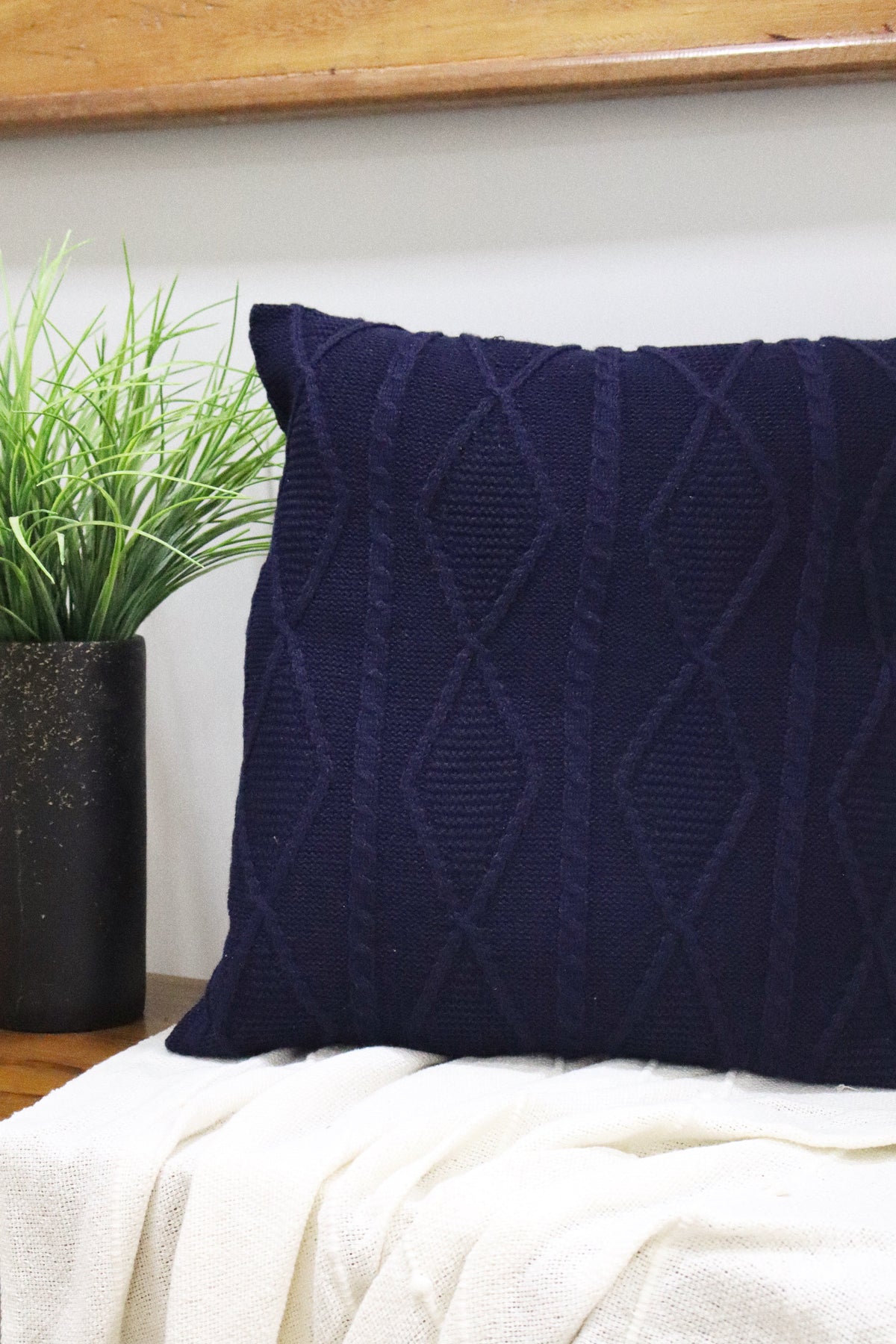 Capa de Almofada Decorativa Trico Azul 45x45cm