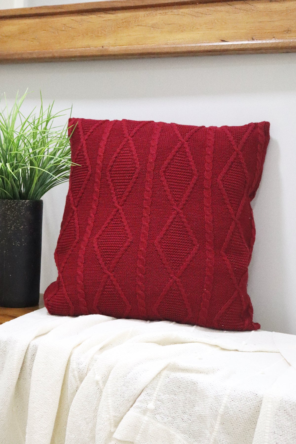 Capa de Almofada Decorativa Trico Vermelha 45x45cm