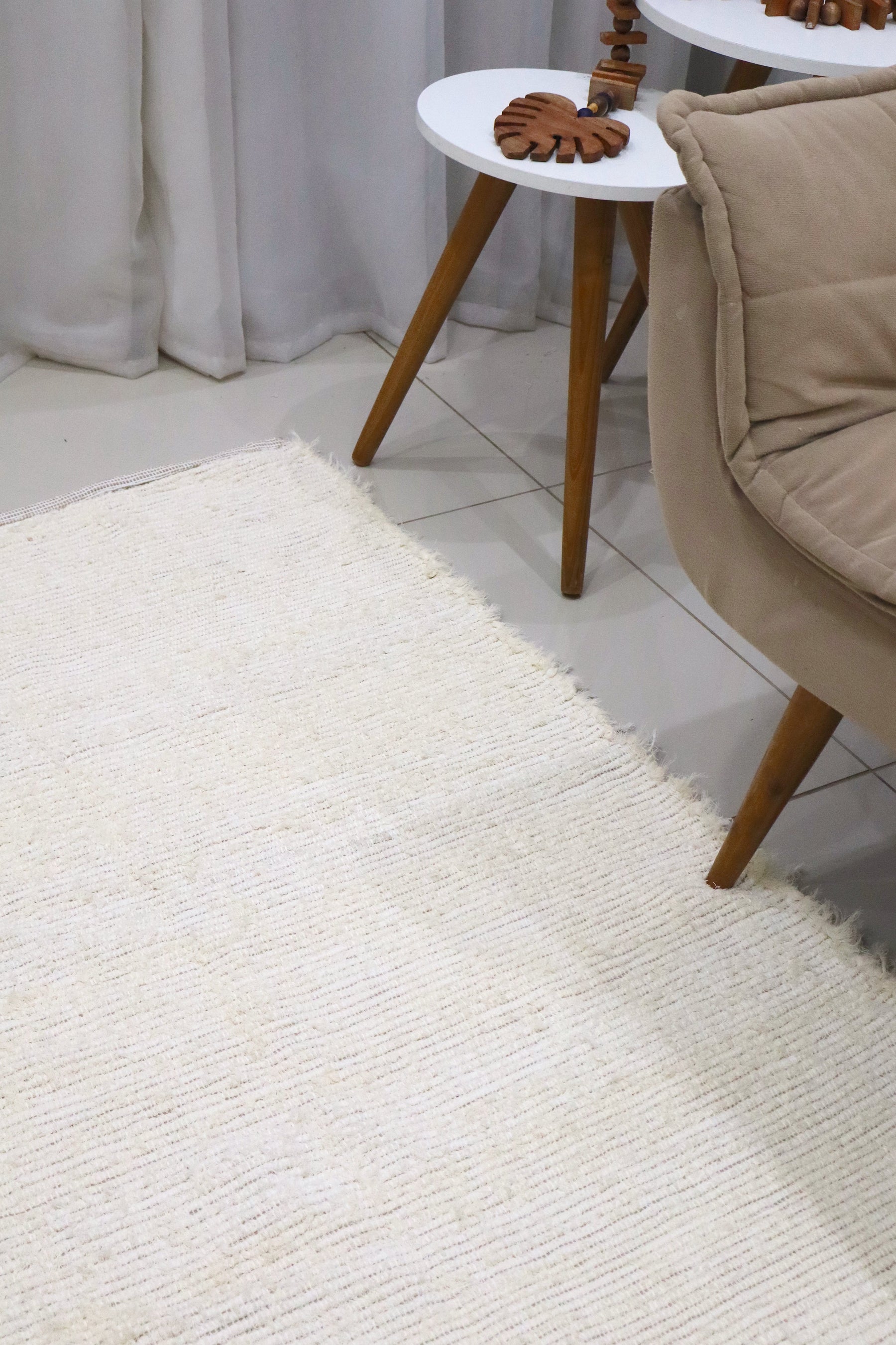 Tapete Algodão Felpudo Dupla Face Liso Cru e Bege 1,50x2,00m
