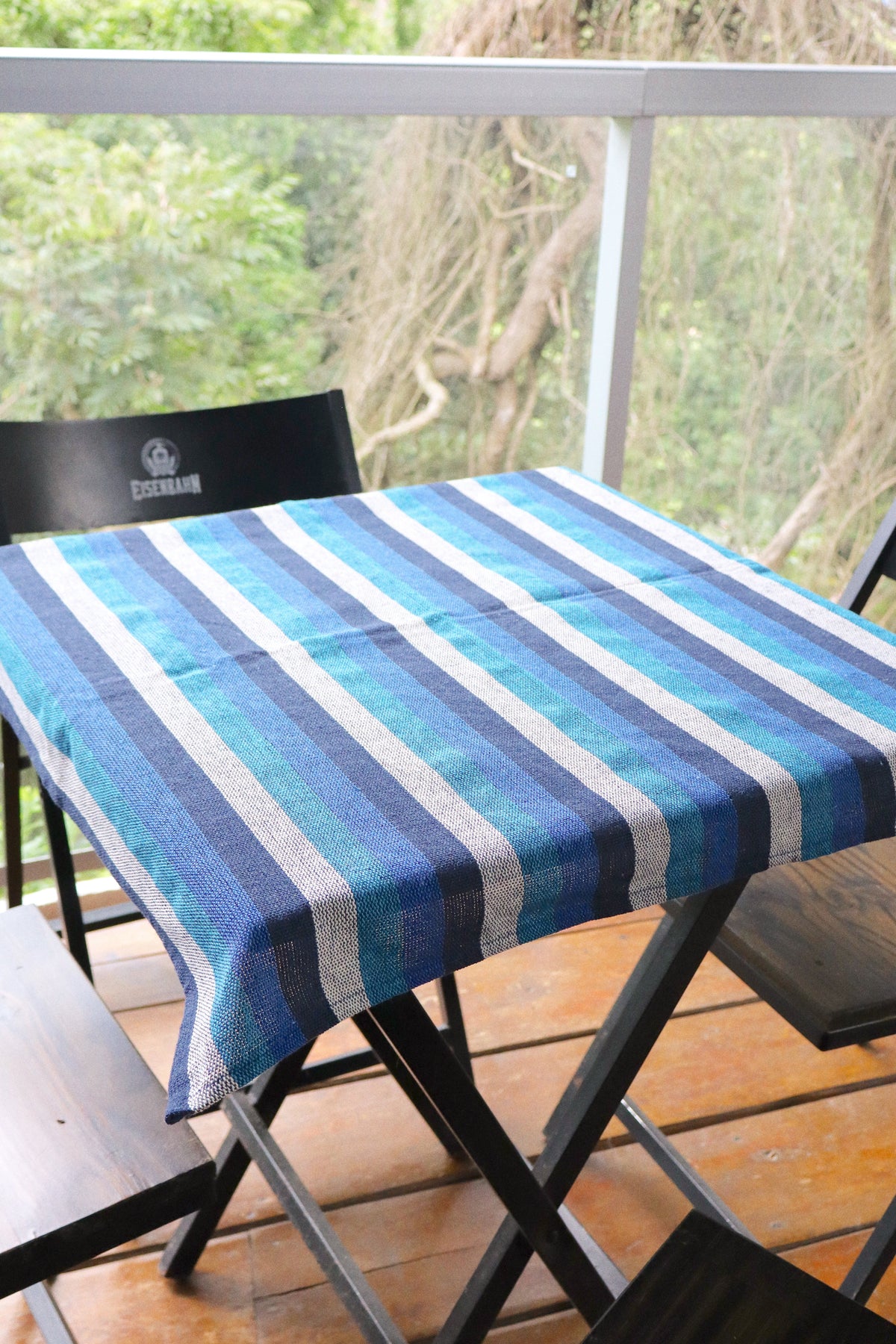 Toalha de Mesa Quadrada Listrada Azul e Cinza 0,70x0,70m