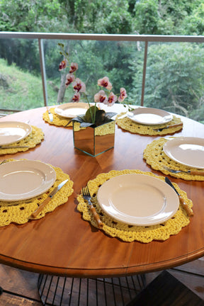 Sousplat de Crochê em Malha Amarelo Kit com 6
