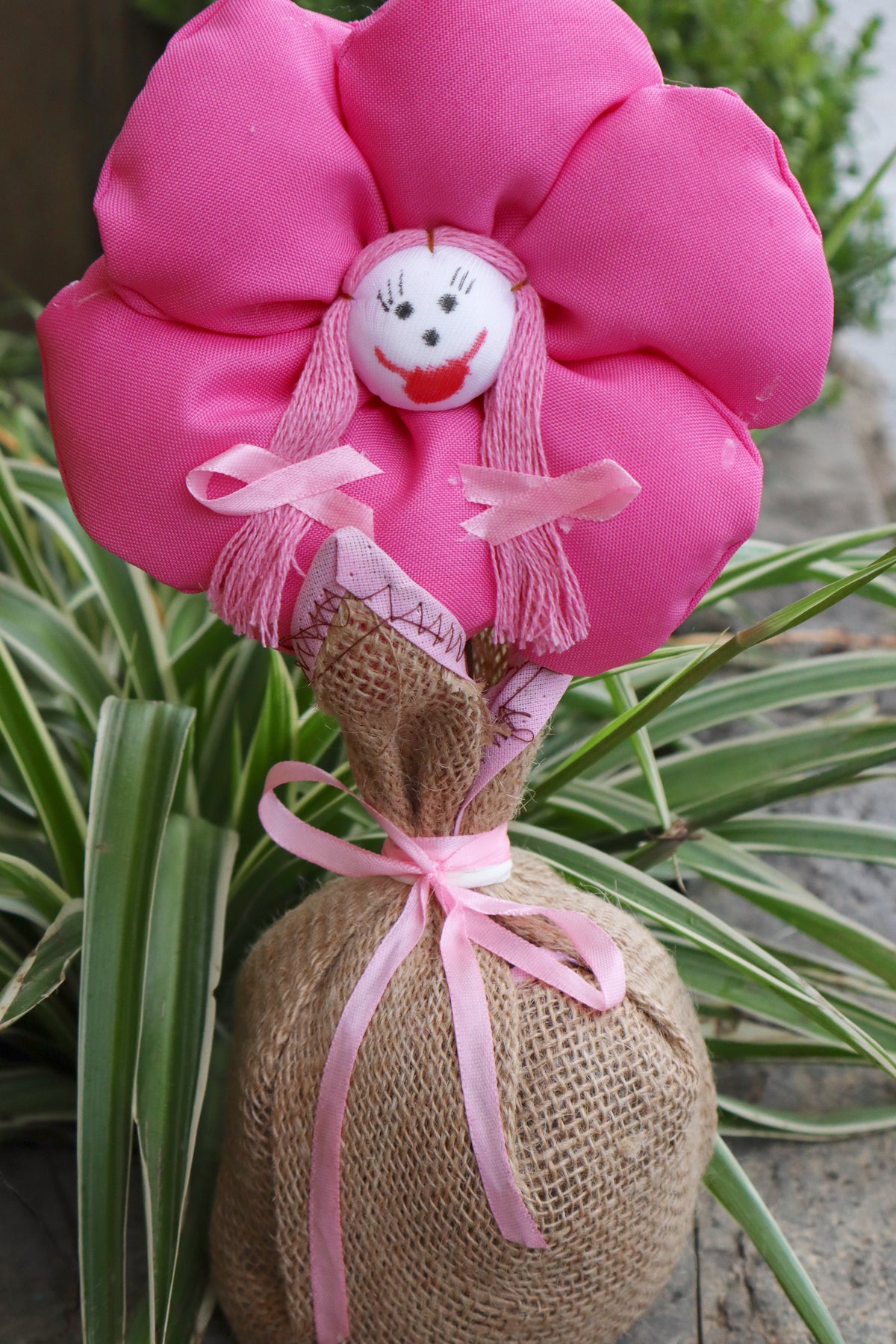 Peso de Porta Flor Juta Rosa