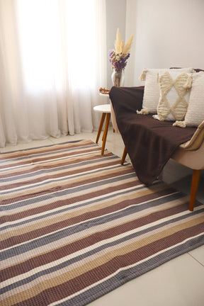 Tapete em Linha Listrado Azul, Marrom, Mostarda e Cru 1,50x2,00m