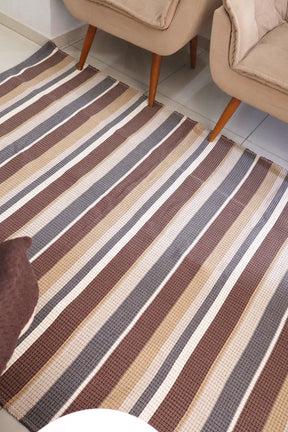 Tapete em Linha Listrado Azul, Marrom, Mostarda e Cru 1,50x2,00m