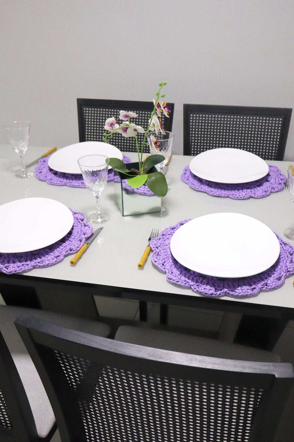 Sousplat de Crochê em Malha Lilás Kit com 4