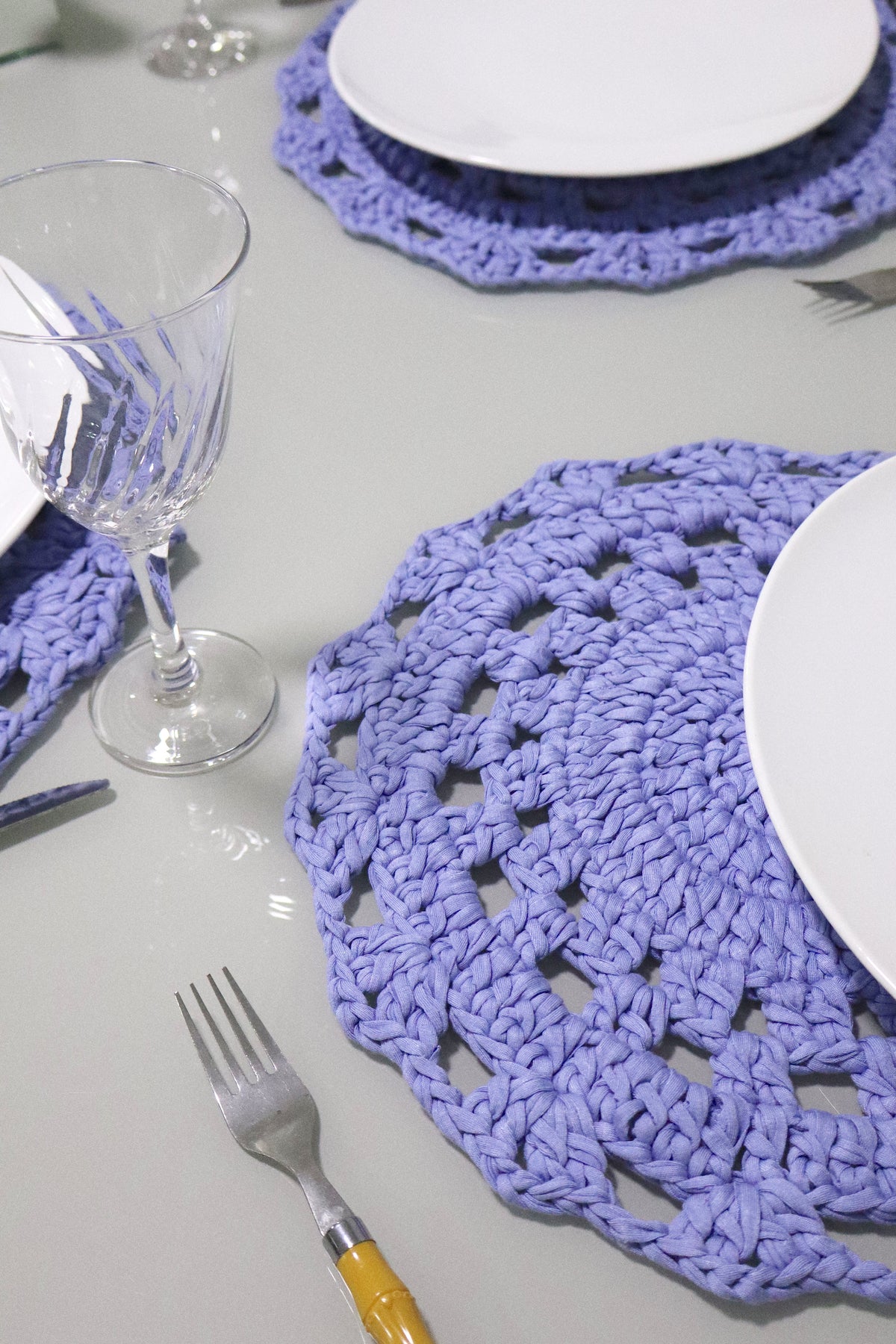 Sousplat de Crochê em Malha Lilás Kit com 6