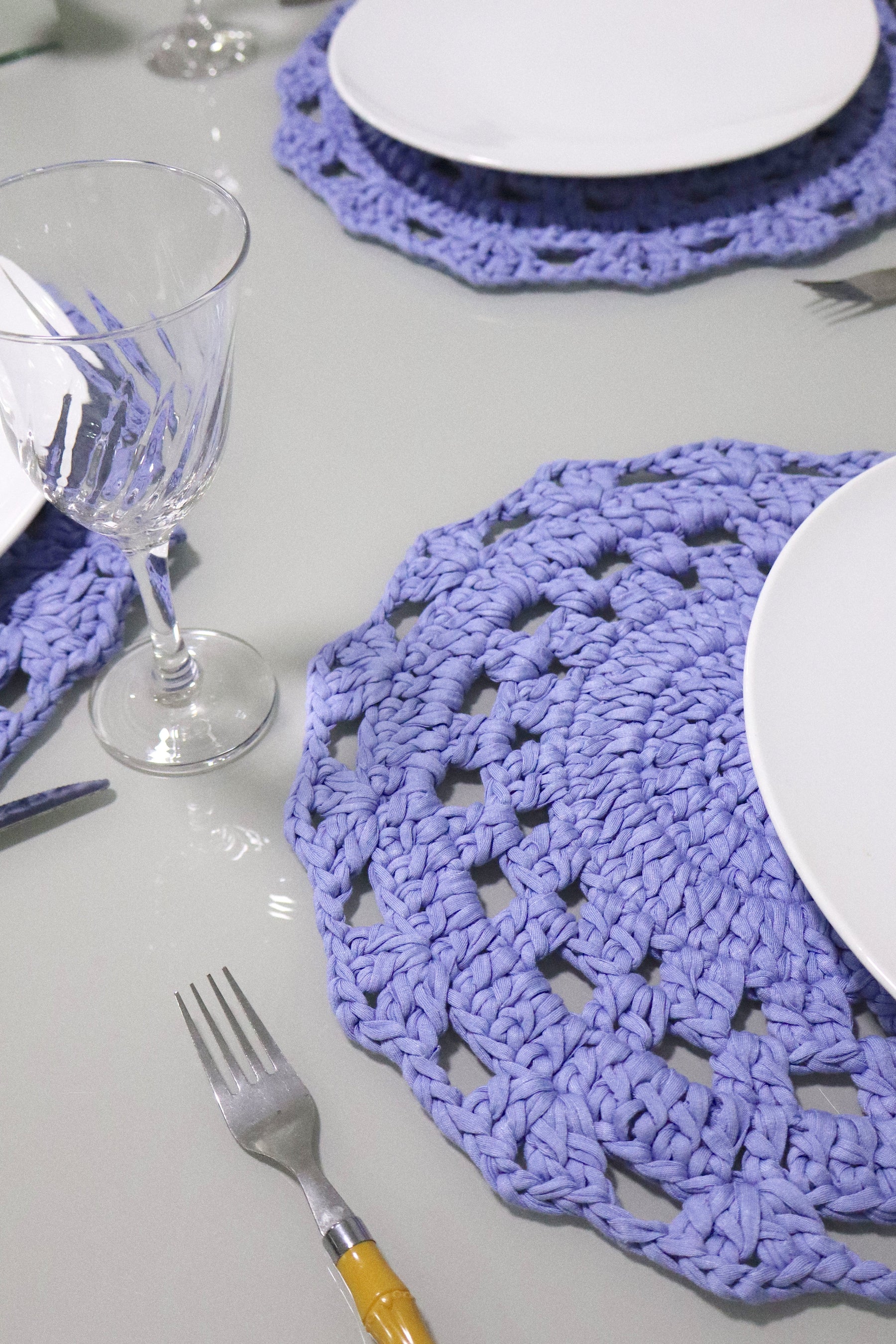 Sousplat de Crochê em Malha Lilás Kit com 6