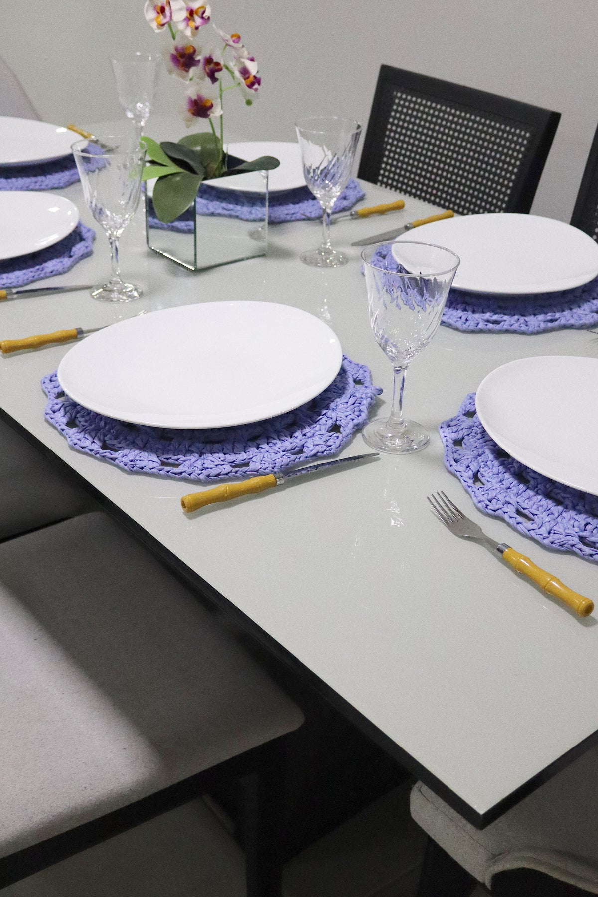 Sousplat de Crochê em Malha Lilás Kit com 6