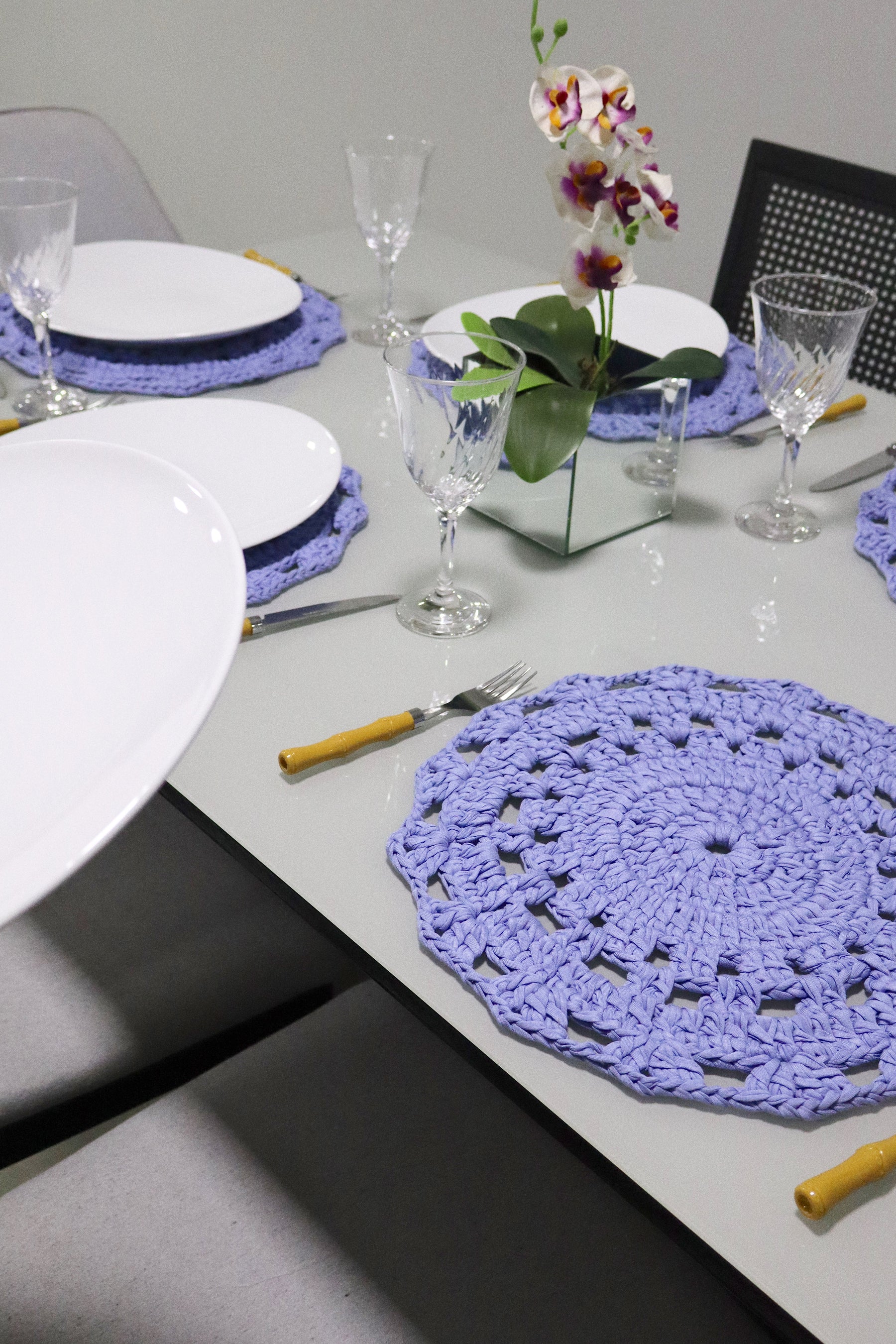 Sousplat de Crochê em Malha Lilás Kit com 6