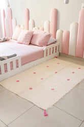 Tapete Médio Algodão Bordado Pompom Bolinhas Rosa 1,00x1,50m