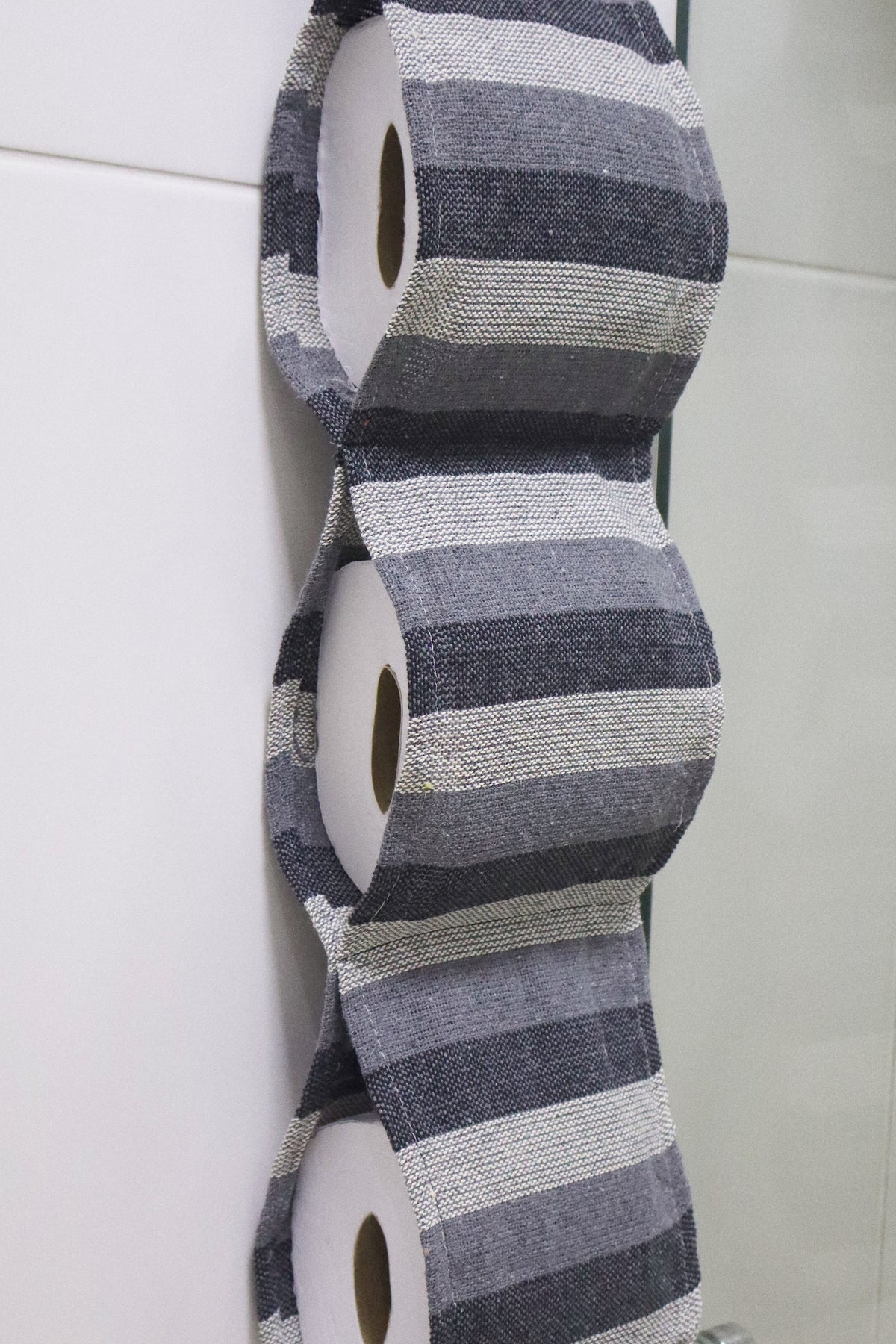 Porta Papel Higiênico 3 Lugares Algodão Listrado Preto