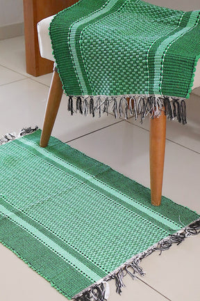 Par de Tapete de Malha Moldura Verde