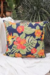 Capa de Almofada em Gorgurinho Flores Azul Marinho 45x45