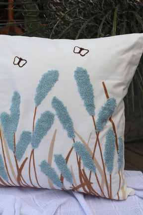 Capa de Almofada Bordada em Linho 45x45 Flores EST10