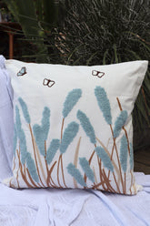 Capa de Almofada Bordada em Linho 45x45 Flores EST10