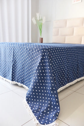 Colcha Casal Bolinhas Dupla Face Azul 2,10x2,40m