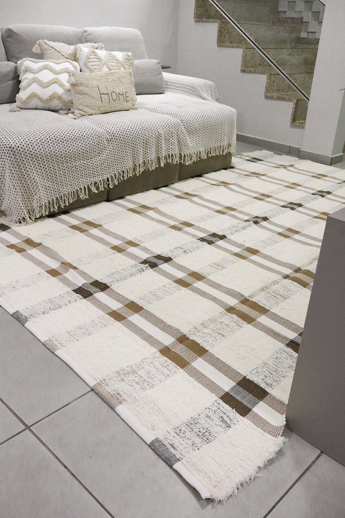 Tapete Algodão Felpudo Chic Xadrez Caramelo 2,00x2,50m