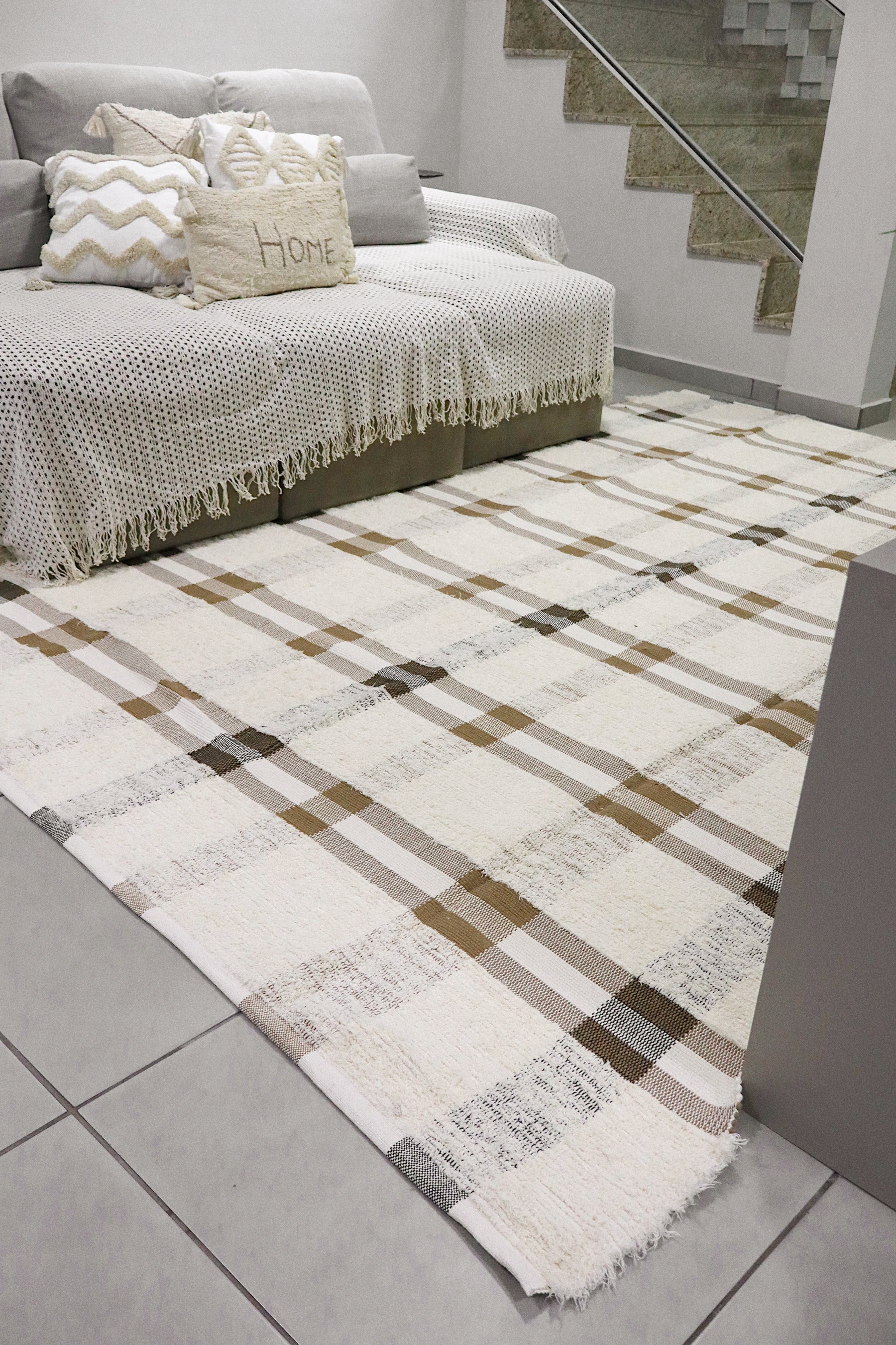 Tapete Algodão Felpudo Chic Xadrez Caramelo 2,00x2,50m