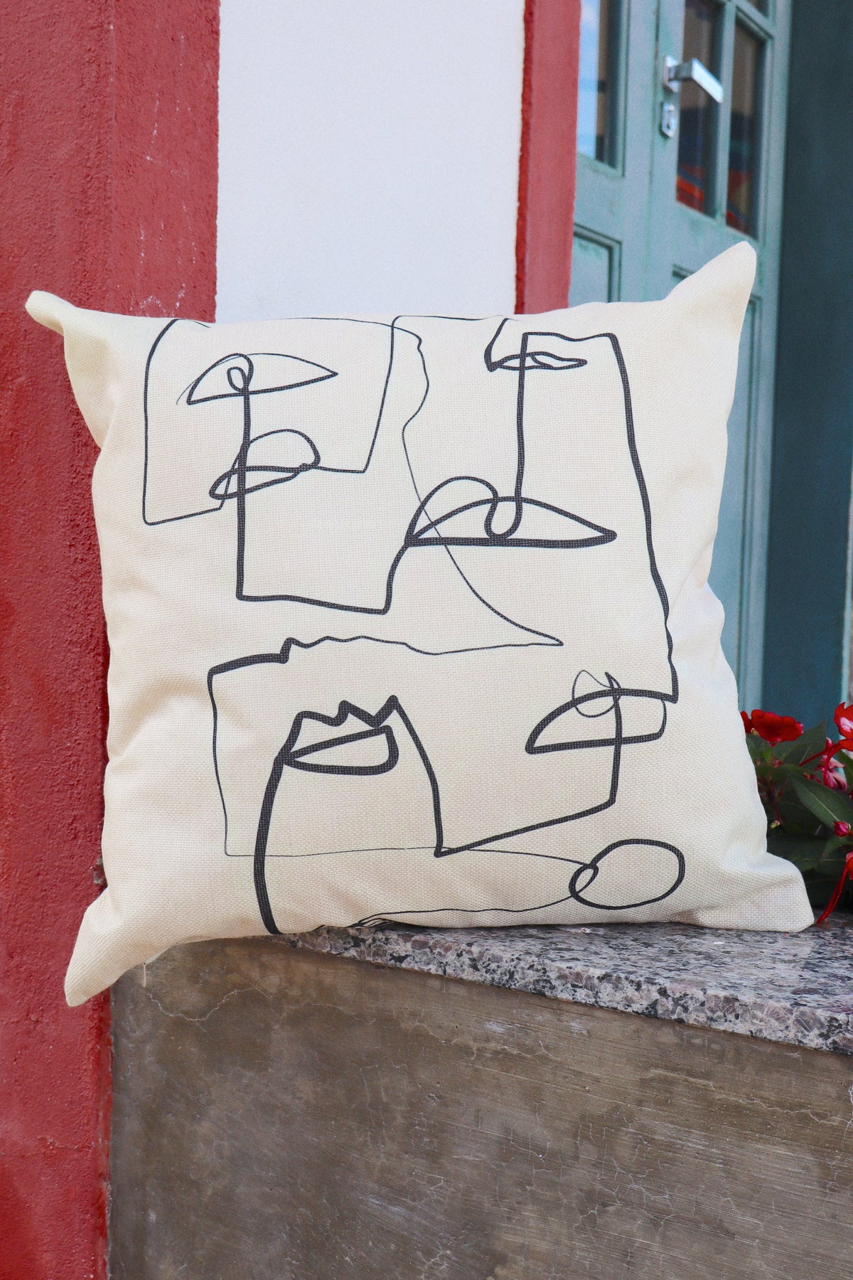 Capa de Almofada em Linho Simples Abstrata Cru 45x45