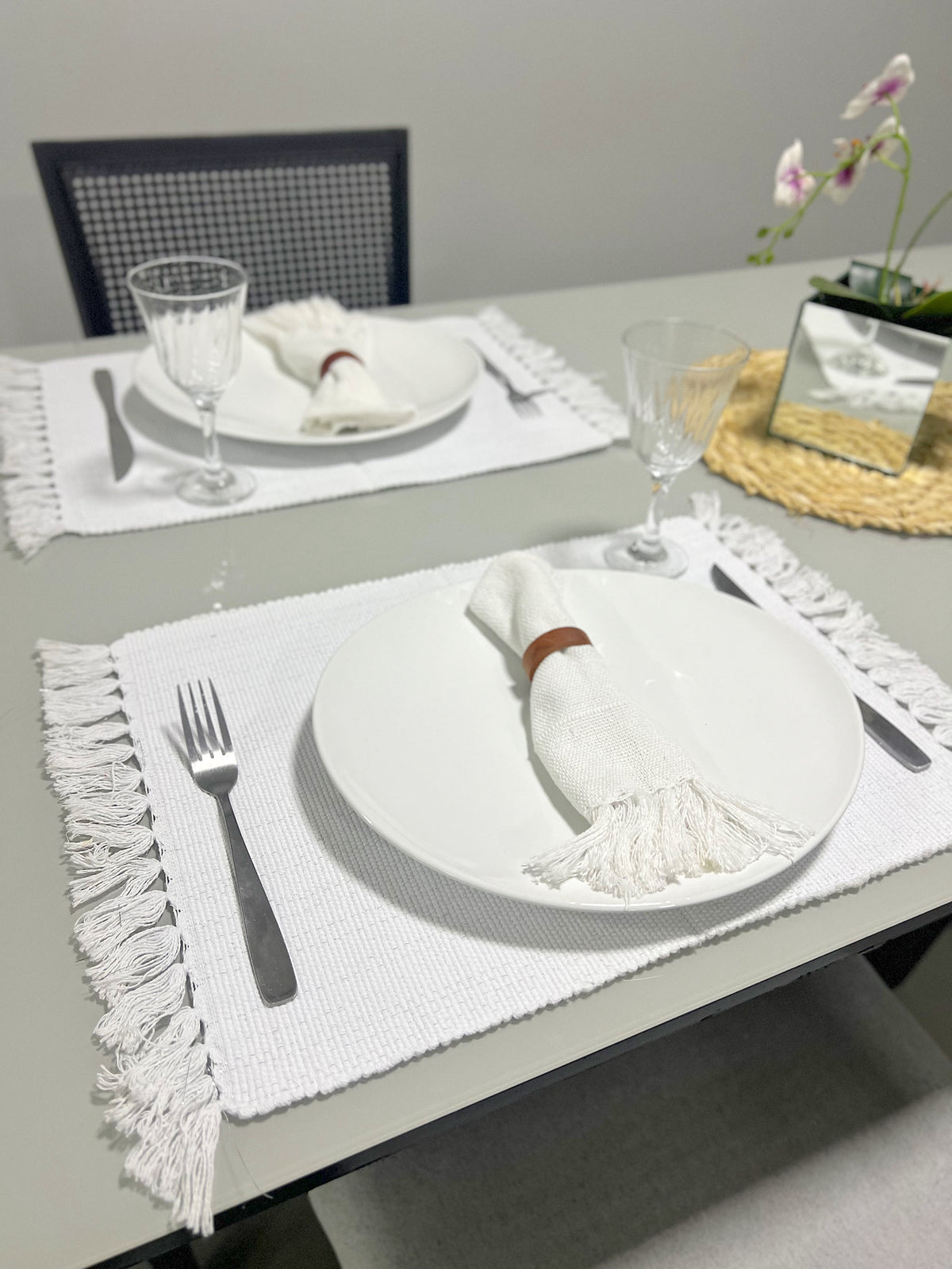Par Lugar Americano Linha com Fio Lurex Branco