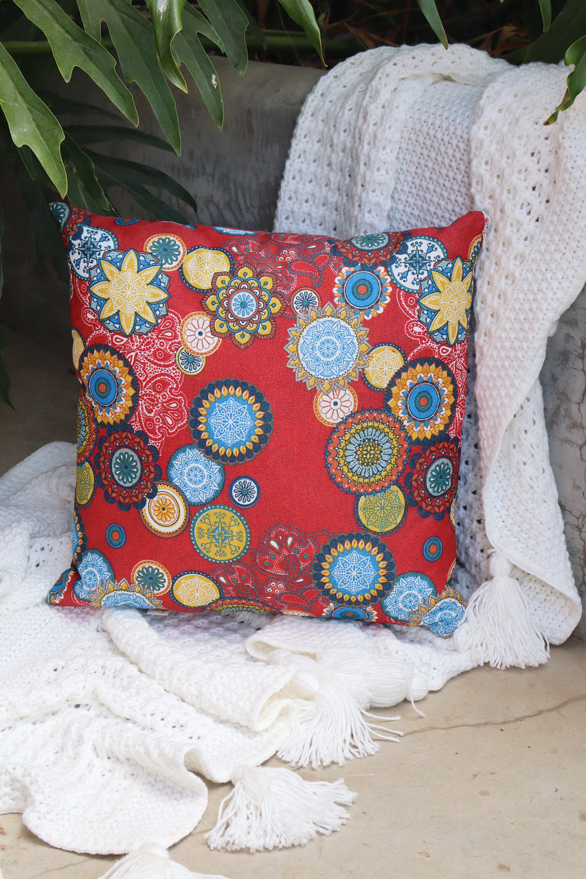 Capa de Almofada em Gorgurinho Mandala Vermelha 45x45