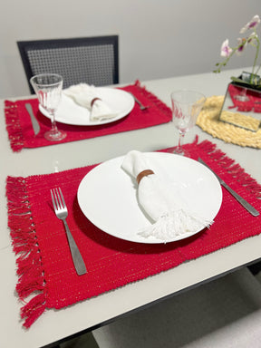 Par Lugar Americano Linha com Fio Lurex Vermelho
