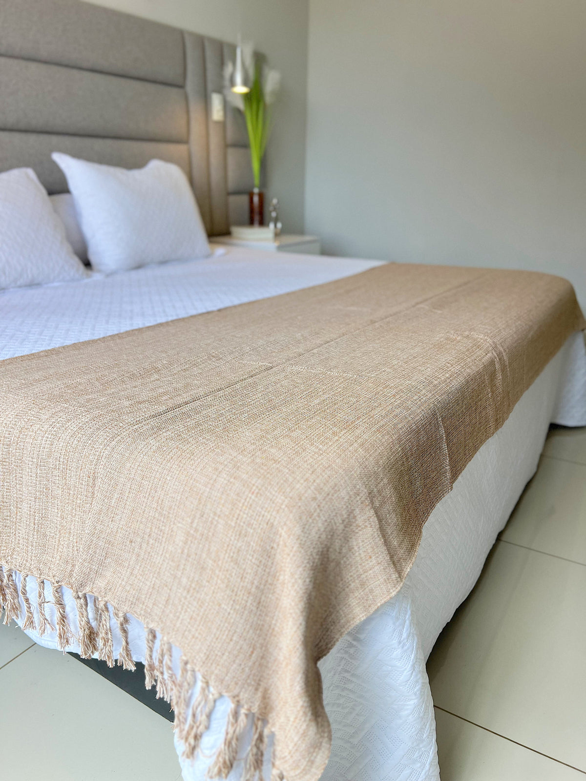 Peseira para Cama Algodão Bege Mesclada 1,80x2,20m