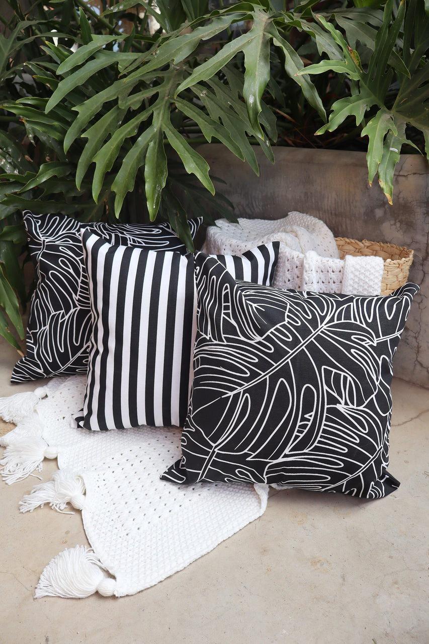 Kit 3x Capa de Almofada Impermeável Belize Folhas Preto