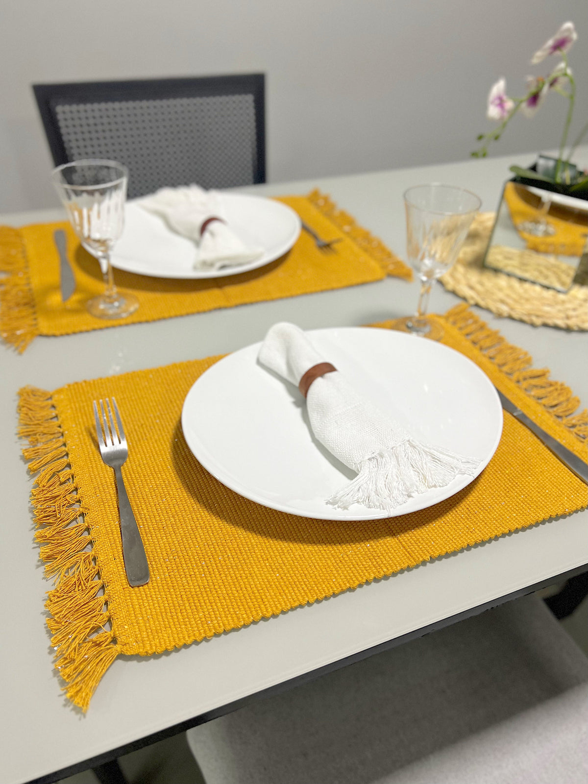 Par Lugar Americano Linha com Fio Lurex Mostarda