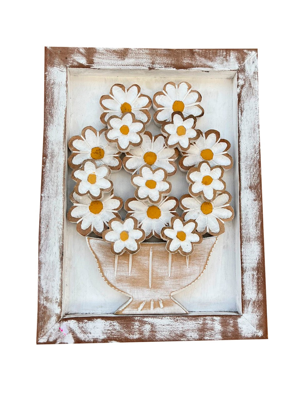 Quadro Madeira Flores Branco G 40x30